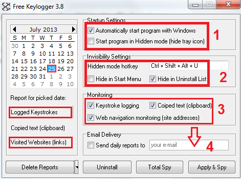 Giao diện phần mềm Keylogger