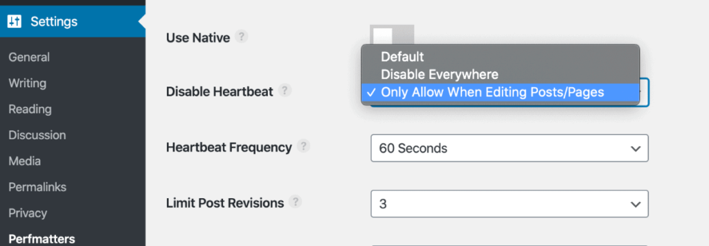 Vô hiệu hóa Heartbeat API bằng plugin Perfmatters