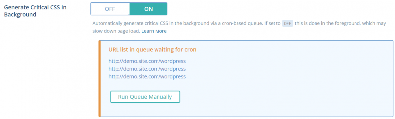 bật tạo critical CSS ở chế độ nền