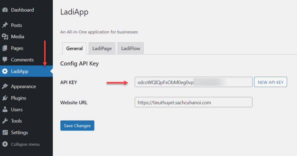 Lấy thông tin API key cho Ladipage